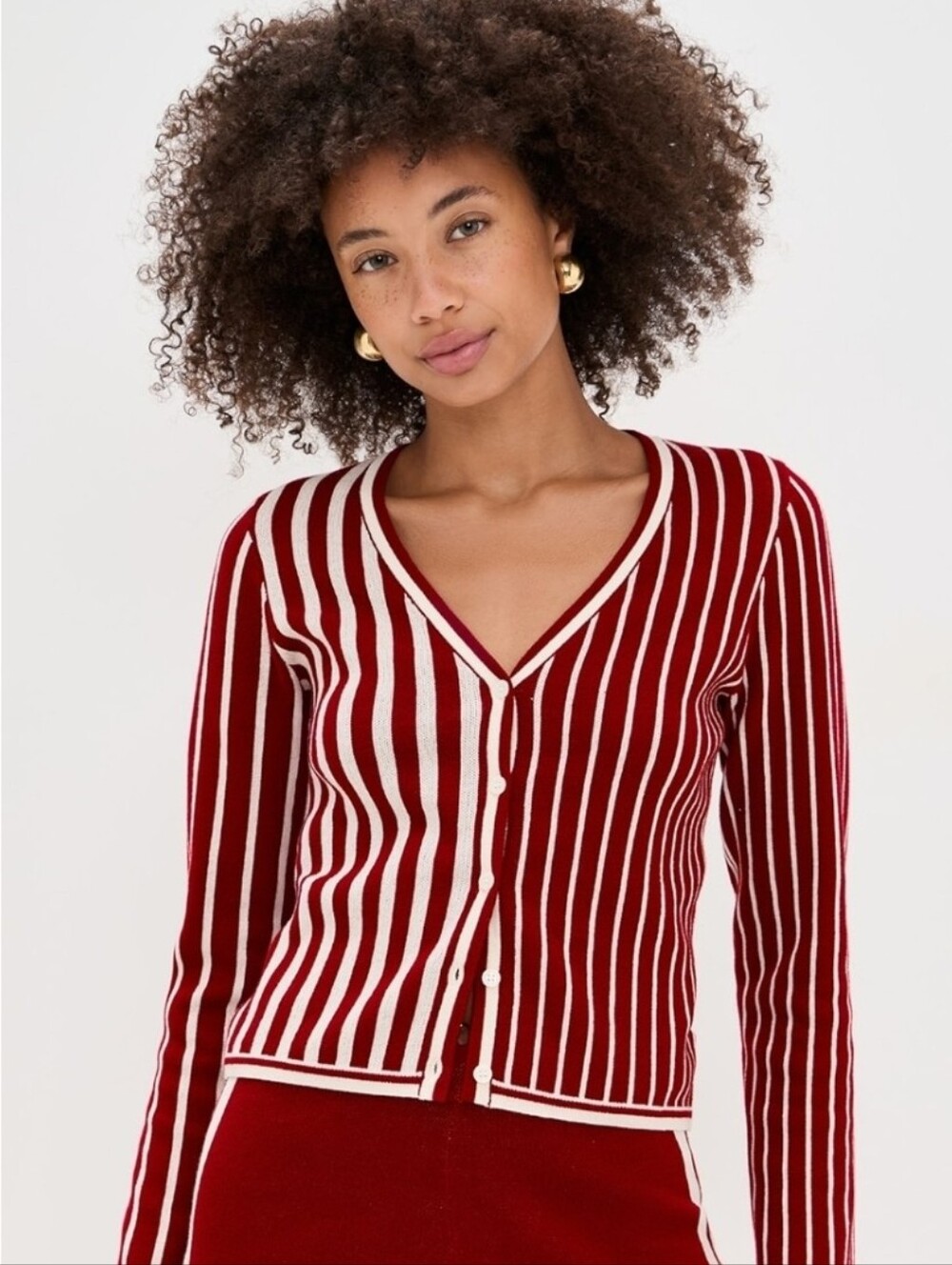 Red and White Striped Button-Down Top